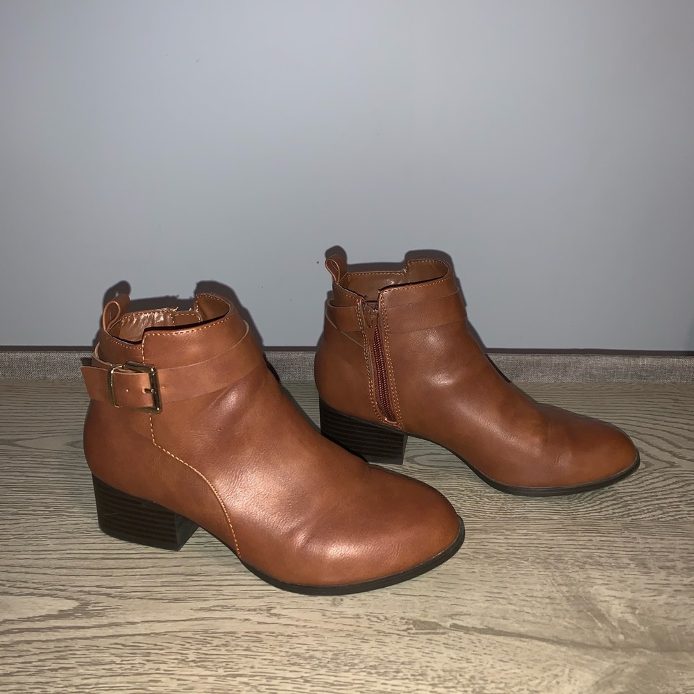 Brown leather ankle booties
